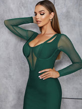 Square Collar Long Sleeve Over Knee Tulle Bandage Dress